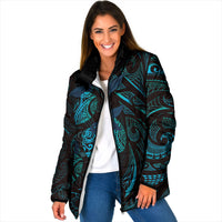 Hawaiian Mango Tribal Tattoo Padded Jacket Teal Pacific Traditional Pattern LT9 Women Teal - Polynesian Pride
