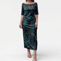 Hawaiian Mango Tribal Tattoo Puletasi Teal Pacific Traditional Pattern LT9 Long Dress Teal - Polynesian Pride