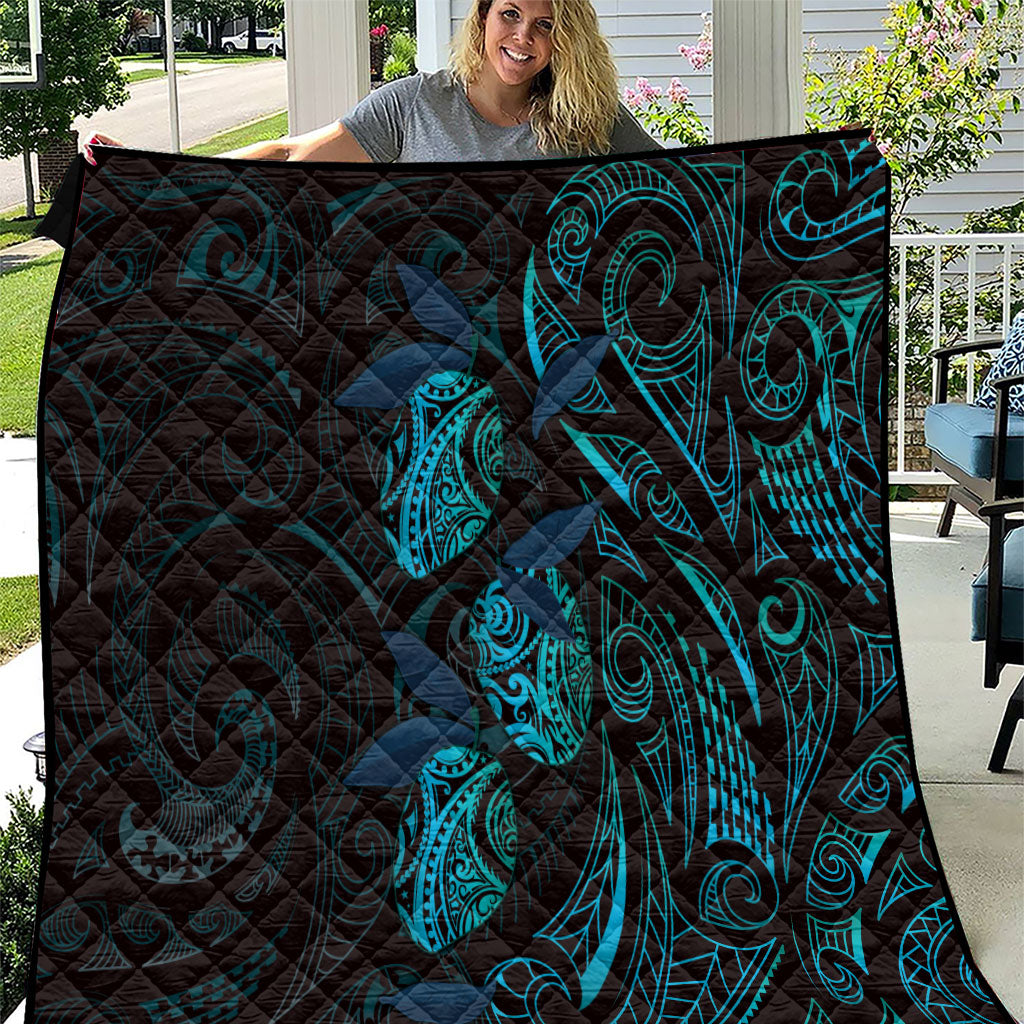 Hawaiian Mango Tribal Tattoo Quilt Teal Pacific Traditional Pattern LT9 Teal - Polynesian Pride