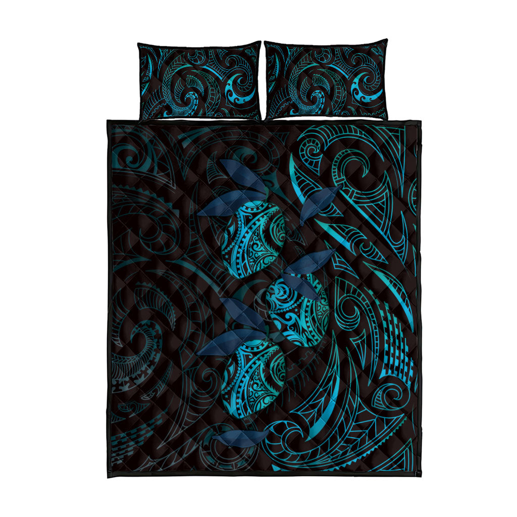Hawaiian Mango Tribal Tattoo Quilt Bed Set Teal Pacific Traditional Pattern LT9 - Polynesian Pride