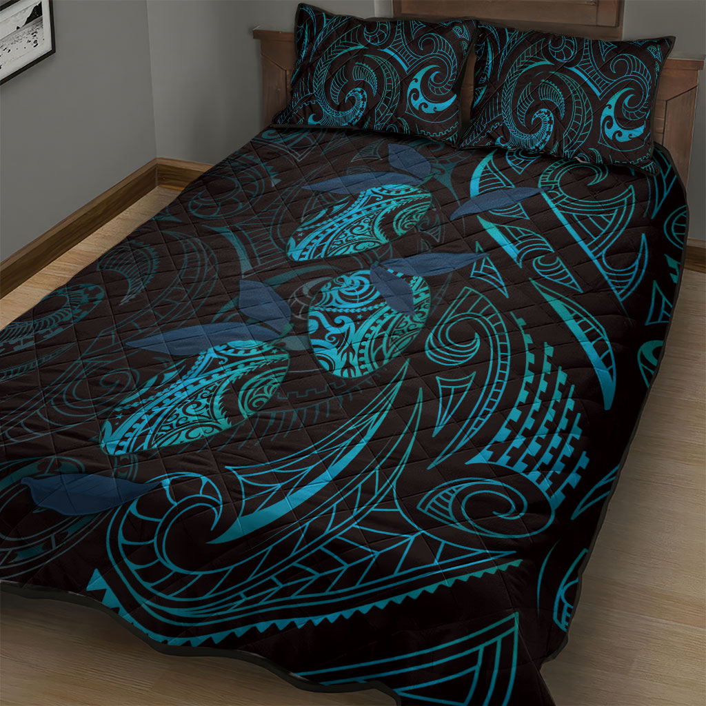 Hawaiian Mango Tribal Tattoo Quilt Bed Set Teal Pacific Traditional Pattern LT9 - Polynesian Pride