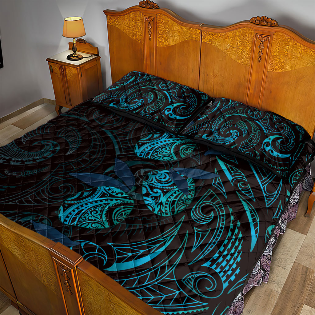 Hawaiian Mango Tribal Tattoo Quilt Bed Set Teal Pacific Traditional Pattern LT9 - Polynesian Pride