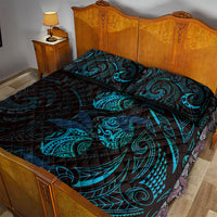 Hawaiian Mango Tribal Tattoo Quilt Bed Set Teal Pacific Traditional Pattern LT9 - Polynesian Pride