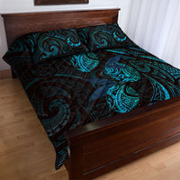Hawaiian Mango Tribal Tattoo Quilt Bed Set Teal Pacific Traditional Pattern LT9 - Polynesian Pride