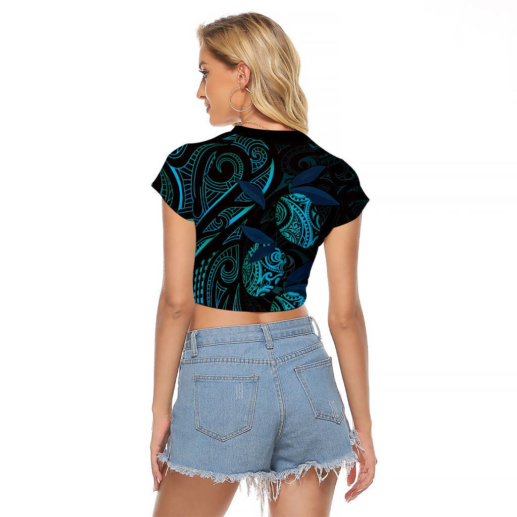 Hawaiian Mango Tribal Tattoo Raglan Cropped T Shirt Teal Pacific Traditional Pattern LT9 - Polynesian Pride