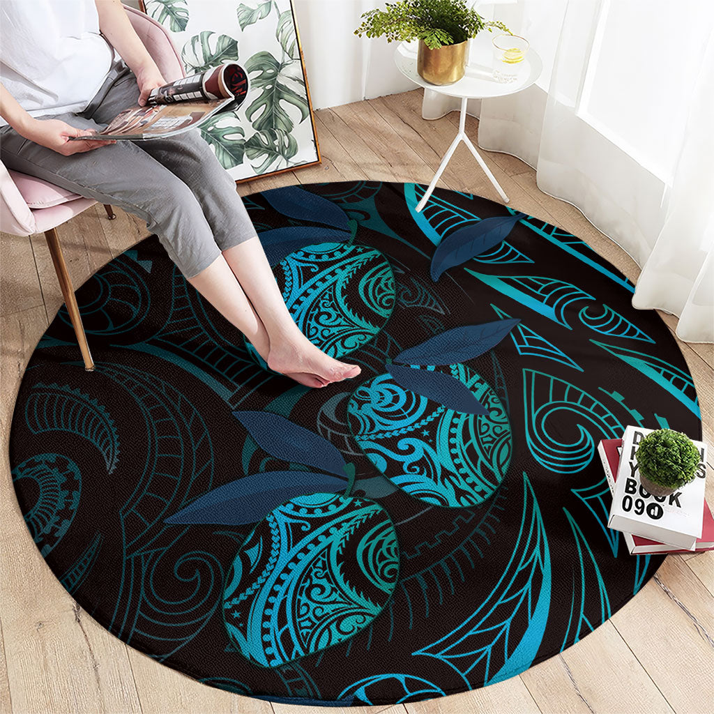 Hawaiian Mango Tribal Tattoo Round Carpet Teal Pacific Traditional Pattern LT9 - Polynesian Pride