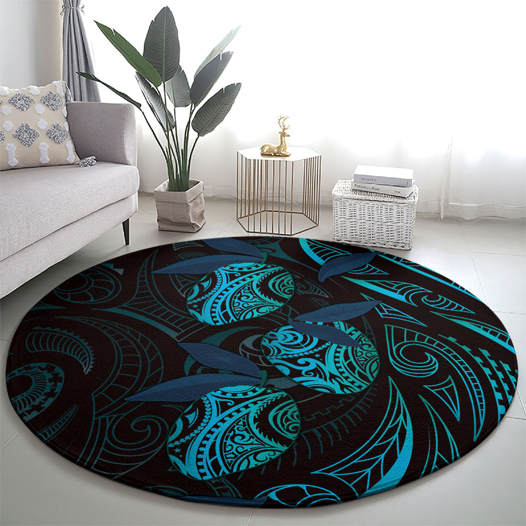 Hawaiian Mango Tribal Tattoo Round Carpet Teal Pacific Traditional Pattern LT9 - Polynesian Pride