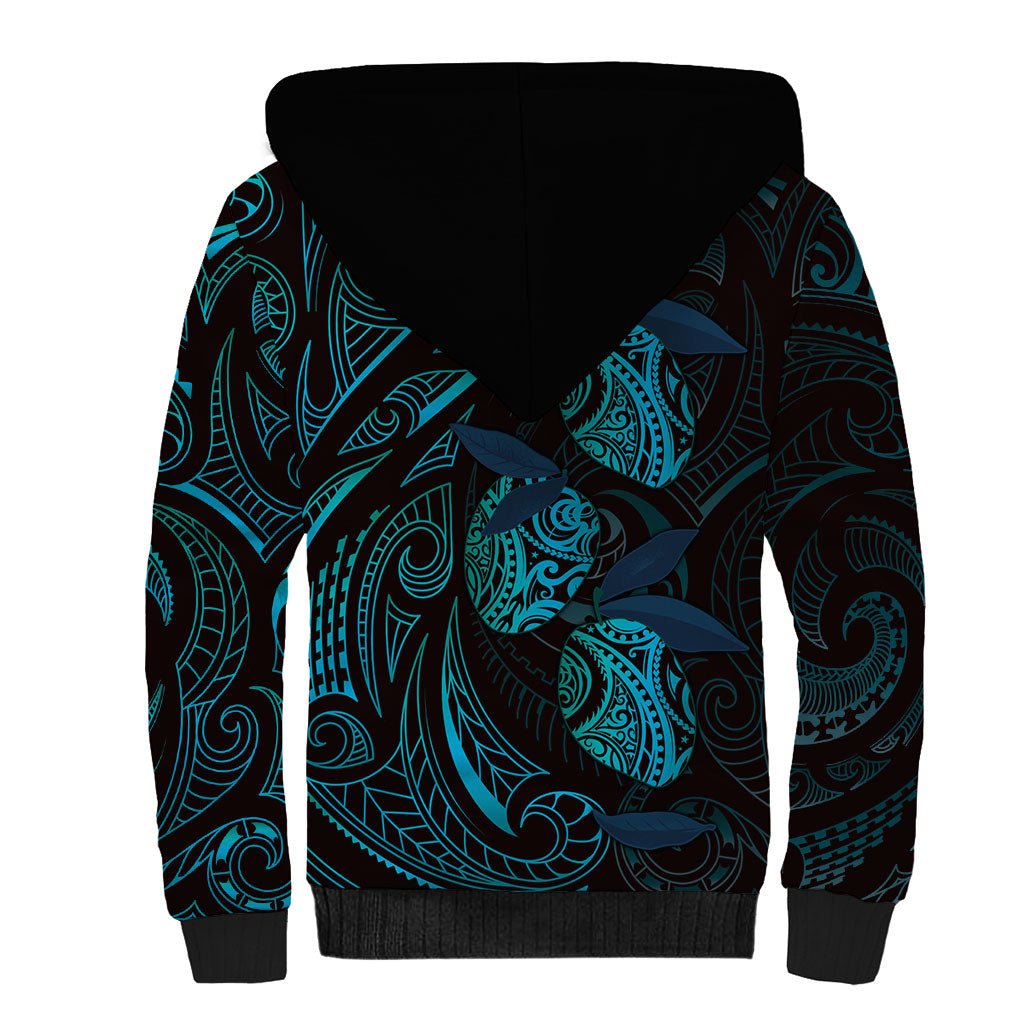 Hawaiian Mango Tribal Tattoo Sherpa Hoodie Teal Pacific Traditional Pattern LT9 - Polynesian Pride