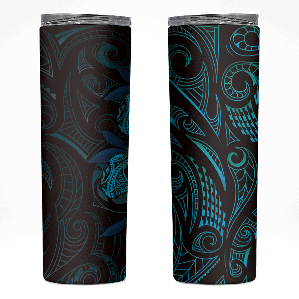 Hawaiian Mango Tribal Tattoo Skinny Tumbler Teal Pacific Traditional Pattern LT9 Teal - Polynesian Pride