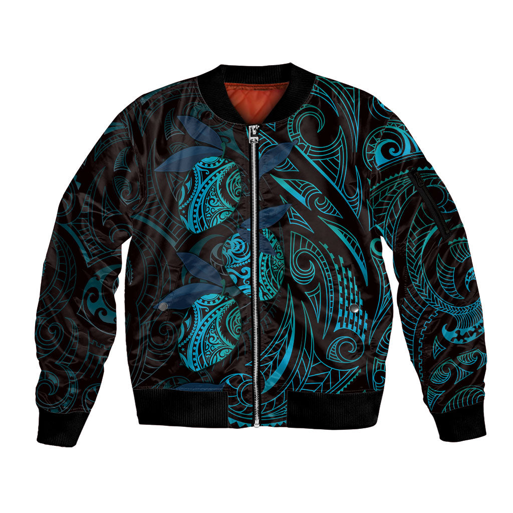Hawaiian Mango Tribal Tattoo Sleeve Zip Bomber Jacket Teal Pacific Traditional Pattern LT9 Unisex Teal - Polynesian Pride