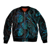 Hawaiian Mango Tribal Tattoo Sleeve Zip Bomber Jacket Teal Pacific Traditional Pattern LT9 Unisex Teal - Polynesian Pride