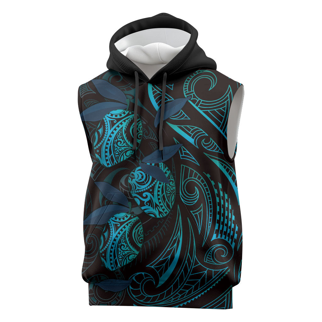 Hawaiian Mango Tribal Tattoo Sleeveless Hoodie Teal Pacific Traditional Pattern LT9 Teal - Polynesian Pride