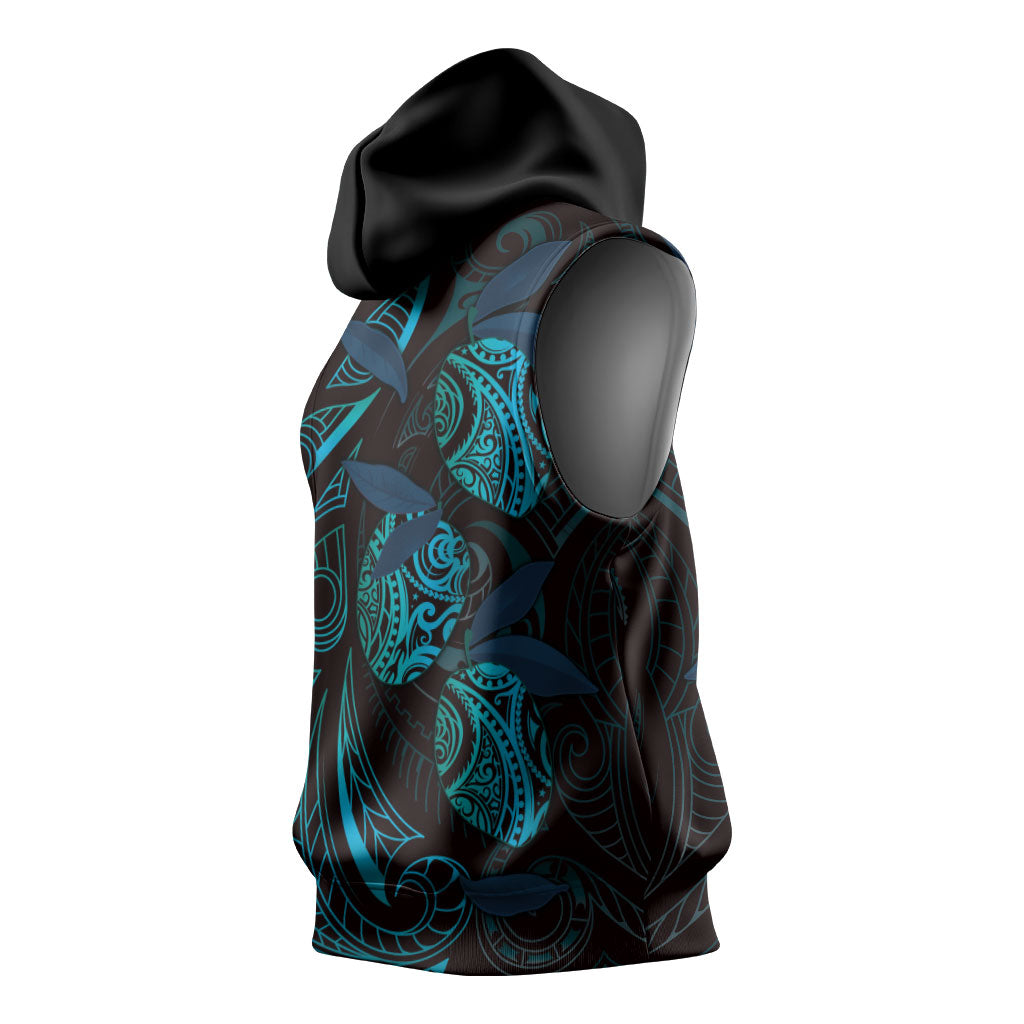 Hawaiian Mango Tribal Tattoo Sleeveless Hoodie Teal Pacific Traditional Pattern LT9 - Polynesian Pride