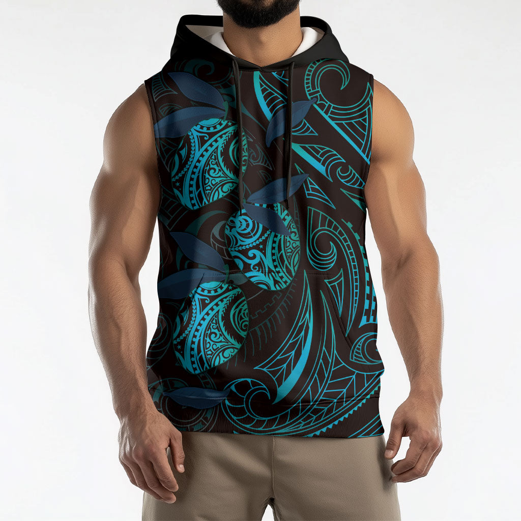 Hawaiian Mango Tribal Tattoo Sleeveless Hoodie Teal Pacific Traditional Pattern LT9 - Polynesian Pride