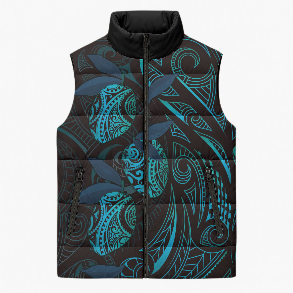 Hawaiian Mango Tribal Tattoo Sleeveless Puffer Jacket Teal Pacific Traditional Pattern LT9 Unisex Teal - Polynesian Pride