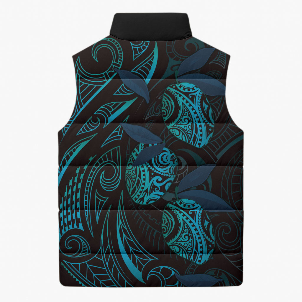 Hawaiian Mango Tribal Tattoo Sleeveless Puffer Jacket Teal Pacific Traditional Pattern LT9 - Polynesian Pride