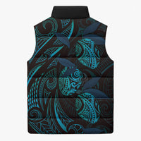 Hawaiian Mango Tribal Tattoo Sleeveless Puffer Jacket Teal Pacific Traditional Pattern LT9 - Polynesian Pride