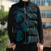 Hawaiian Mango Tribal Tattoo Sleeveless Puffer Jacket Teal Pacific Traditional Pattern LT9 - Polynesian Pride