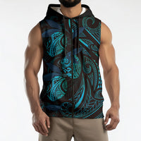 Hawaiian Mango Tribal Tattoo Sleeveless Zip Hoodie Teal Pacific Traditional Pattern LT9 - Polynesian Pride