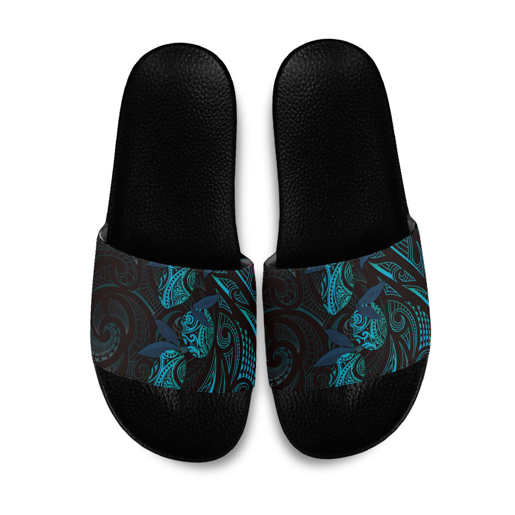 Hawaiian Mango Tribal Tattoo Slide Sandals Teal Pacific Traditional Pattern LT9 Teal - Polynesian Pride