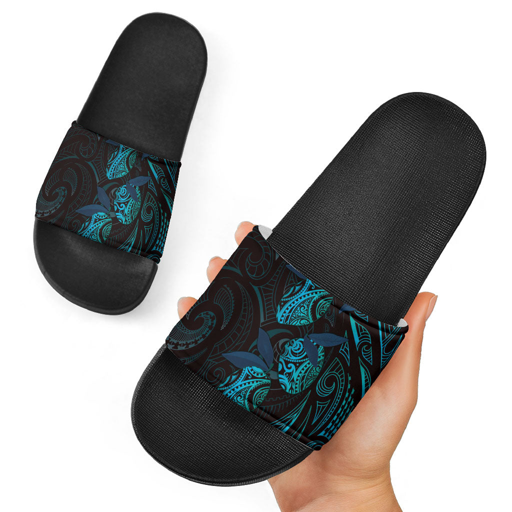 Hawaiian Mango Tribal Tattoo Slide Sandals Teal Pacific Traditional Pattern LT9 - Polynesian Pride
