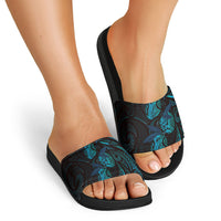 Hawaiian Mango Tribal Tattoo Slide Sandals Teal Pacific Traditional Pattern LT9 - Polynesian Pride