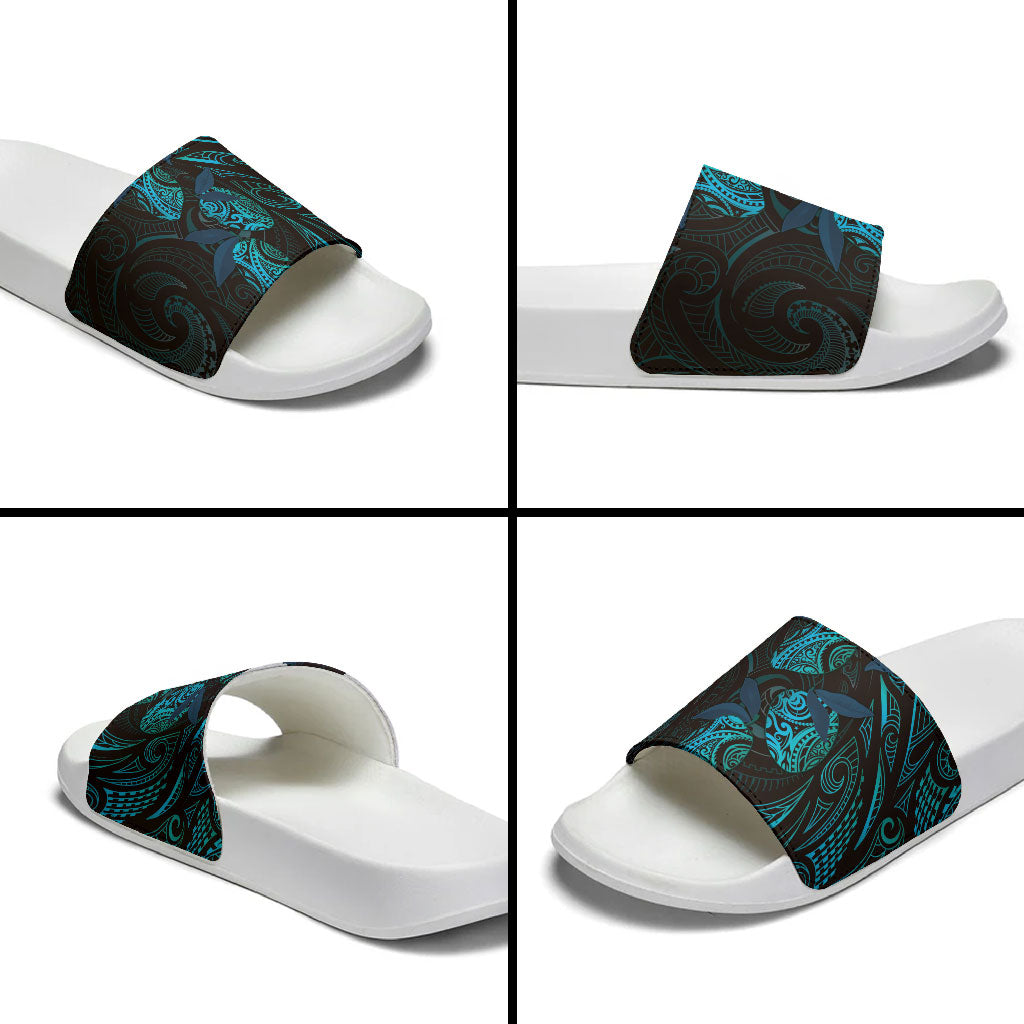 Hawaiian Mango Tribal Tattoo Slide Sandals Teal Pacific Traditional Pattern LT9 - Polynesian Pride