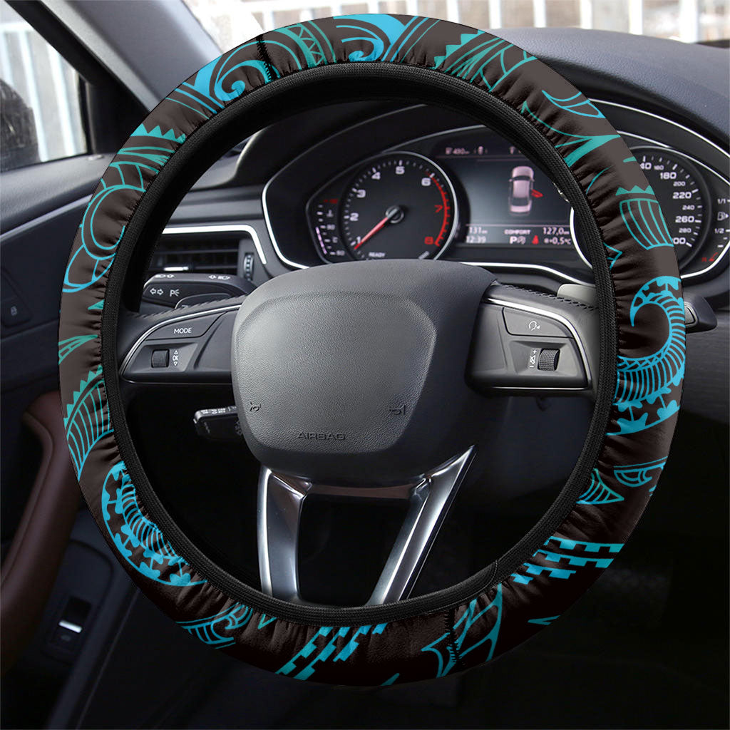 Hawaiian Mango Tribal Tattoo Steering Wheel Cover Teal Pacific Traditional Pattern LT9 - Polynesian Pride