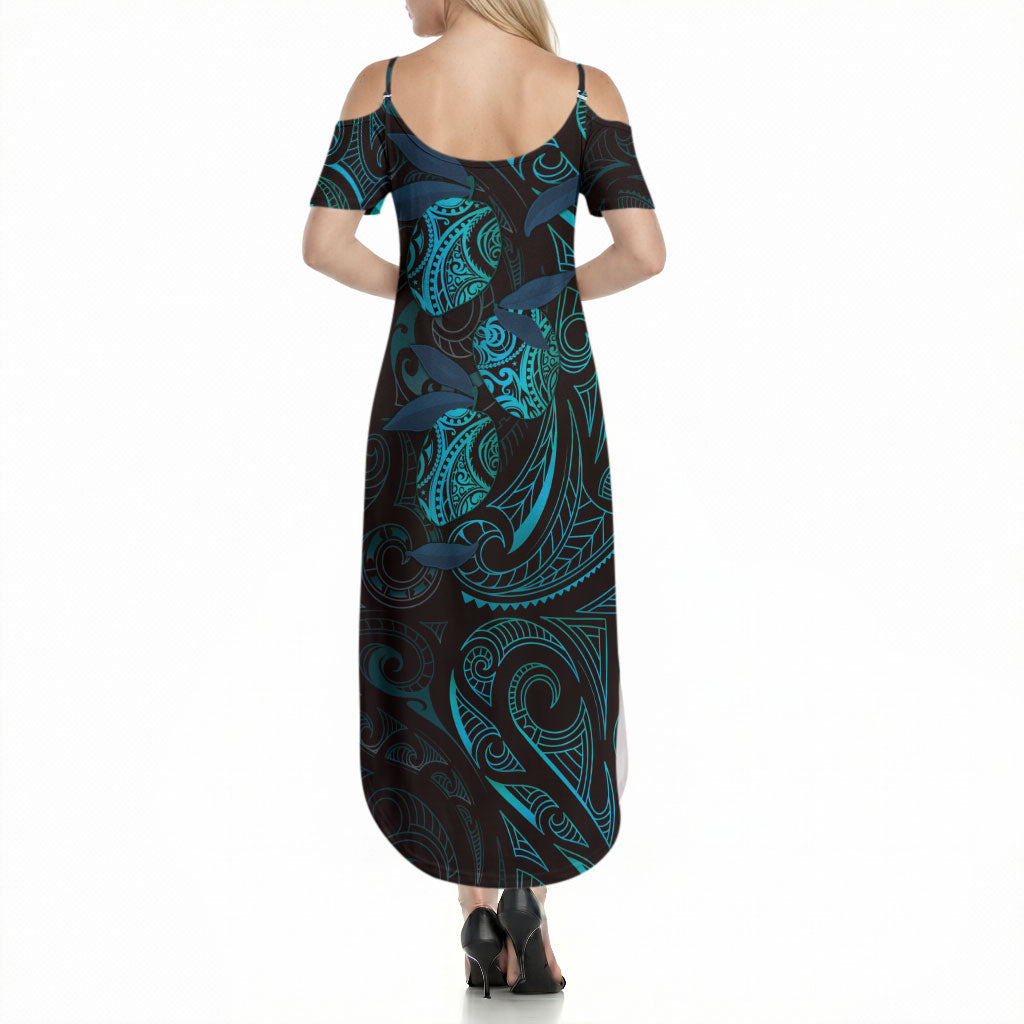 Hawaiian Mango Tribal Tattoo Summer Maxi Dress Teal Pacific Traditional Pattern LT9 - Polynesian Pride