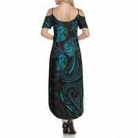 Hawaiian Mango Tribal Tattoo Summer Maxi Dress Teal Pacific Traditional Pattern LT9 - Polynesian Pride