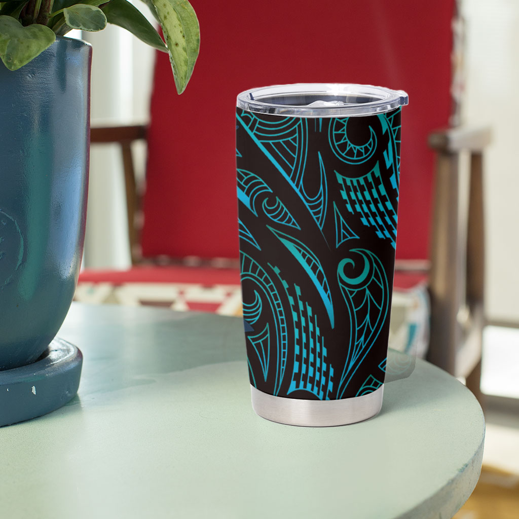Hawaiian Mango Tribal Tattoo Tumbler Cup Teal Pacific Traditional Pattern LT9 - Polynesian Pride