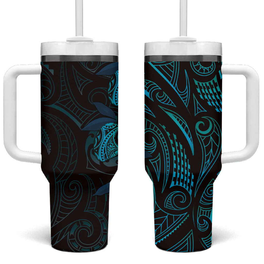 Hawaiian Mango Tribal Tattoo Tumbler With Handle Teal Pacific Traditional Pattern LT9 One Size: 40 oz Teal - Polynesian Pride