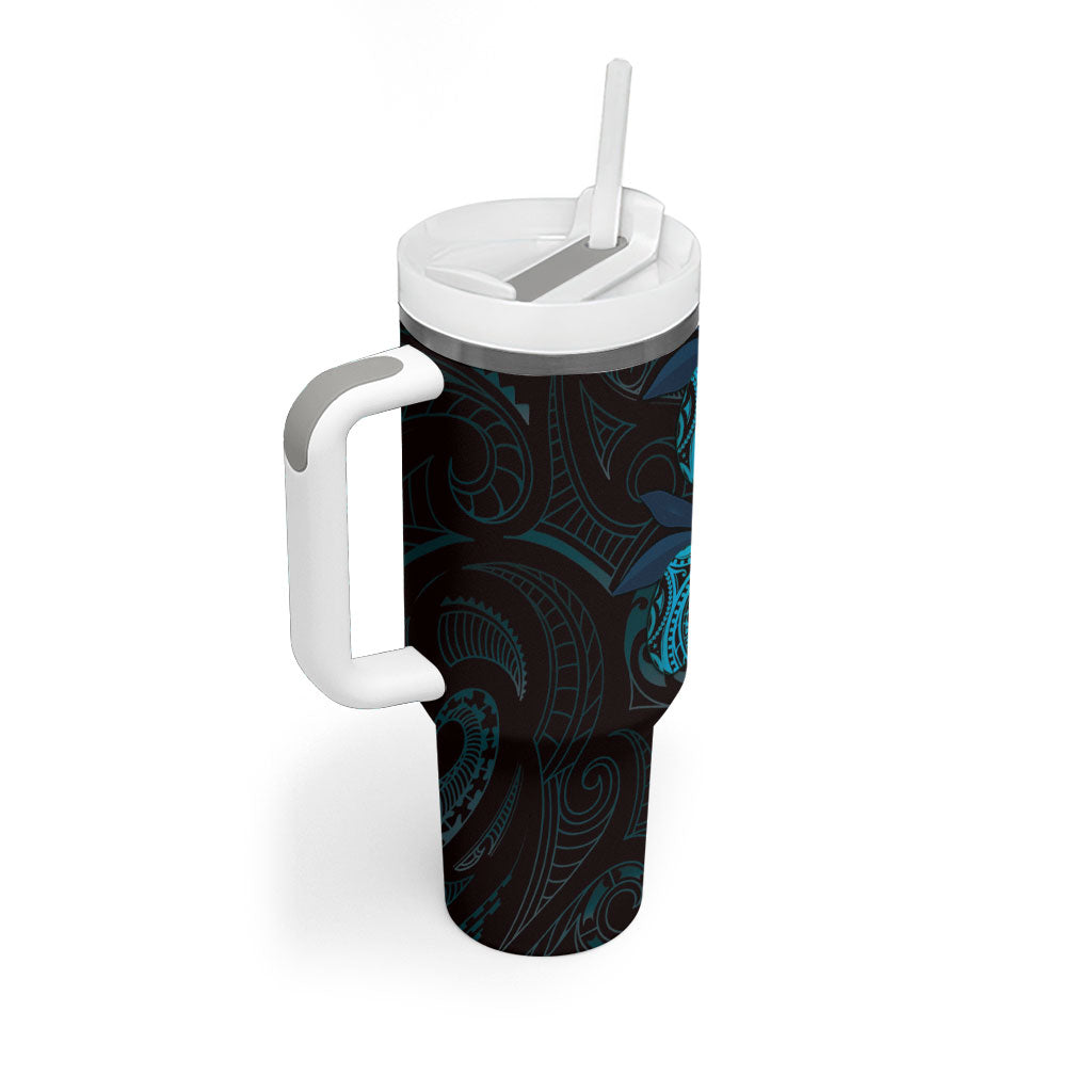 Hawaiian Mango Tribal Tattoo Tumbler With Handle Teal Pacific Traditional Pattern LT9 - Polynesian Pride