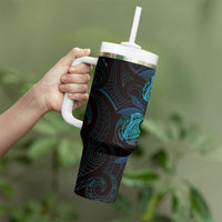 Hawaiian Mango Tribal Tattoo Tumbler With Handle Teal Pacific Traditional Pattern LT9 - Polynesian Pride