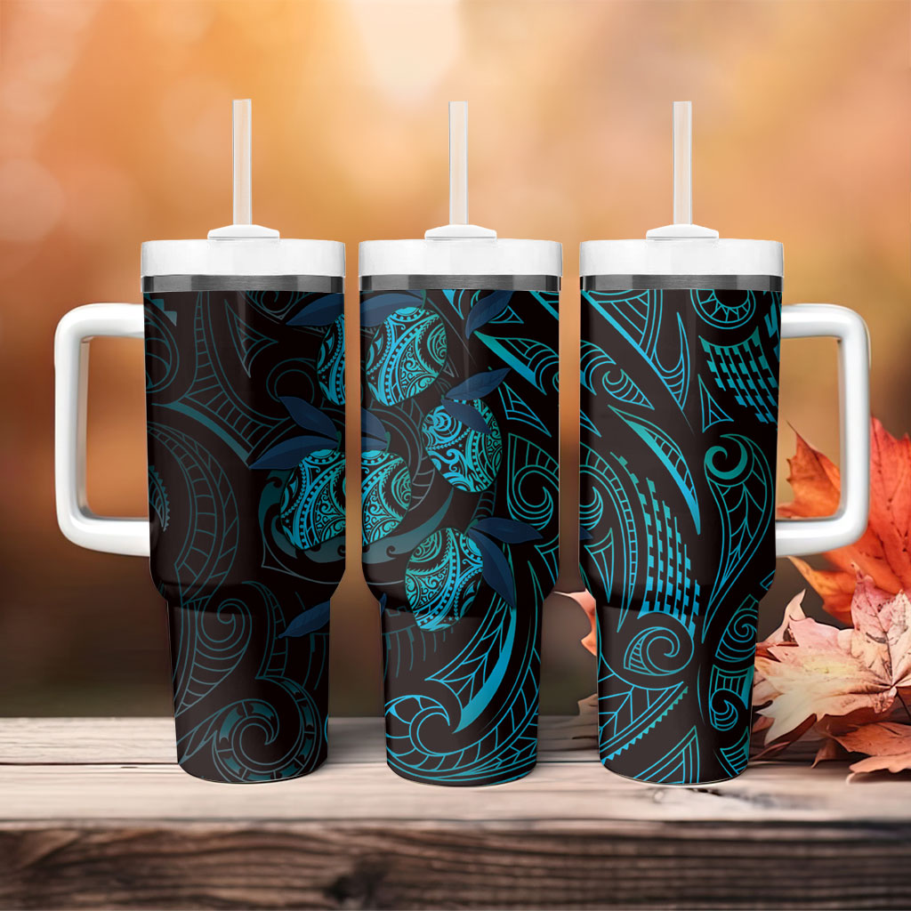 Hawaiian Mango Tribal Tattoo Tumbler With Handle Teal Pacific Traditional Pattern LT9 - Polynesian Pride