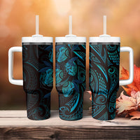 Hawaiian Mango Tribal Tattoo Tumbler With Handle Teal Pacific Traditional Pattern LT9 - Polynesian Pride