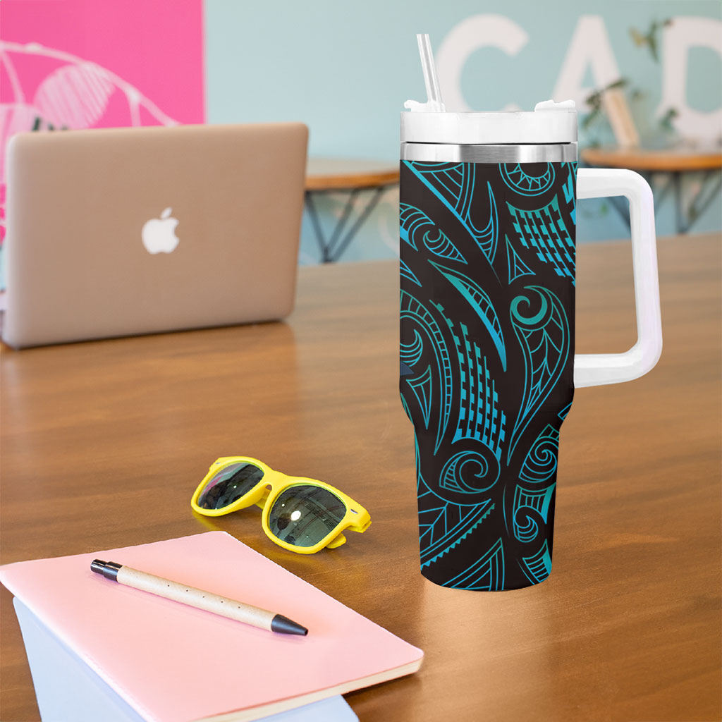 Hawaiian Mango Tribal Tattoo Tumbler With Handle Teal Pacific Traditional Pattern LT9 - Polynesian Pride