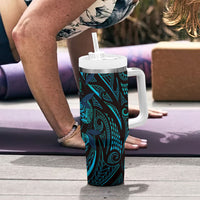 Hawaiian Mango Tribal Tattoo Tumbler With Handle Teal Pacific Traditional Pattern LT9 - Polynesian Pride
