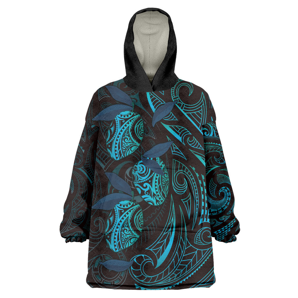 Hawaiian Mango Tribal Tattoo Wearable Blanket Hoodie Teal Pacific Traditional Pattern LT9 One Size Teal - Polynesian Pride
