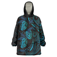 Hawaiian Mango Tribal Tattoo Wearable Blanket Hoodie Teal Pacific Traditional Pattern LT9 One Size Teal - Polynesian Pride