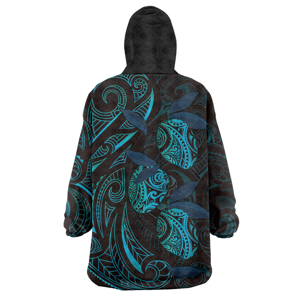 Hawaiian Mango Tribal Tattoo Wearable Blanket Hoodie Teal Pacific Traditional Pattern LT9 - Polynesian Pride