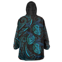 Hawaiian Mango Tribal Tattoo Wearable Blanket Hoodie Teal Pacific Traditional Pattern LT9 - Polynesian Pride