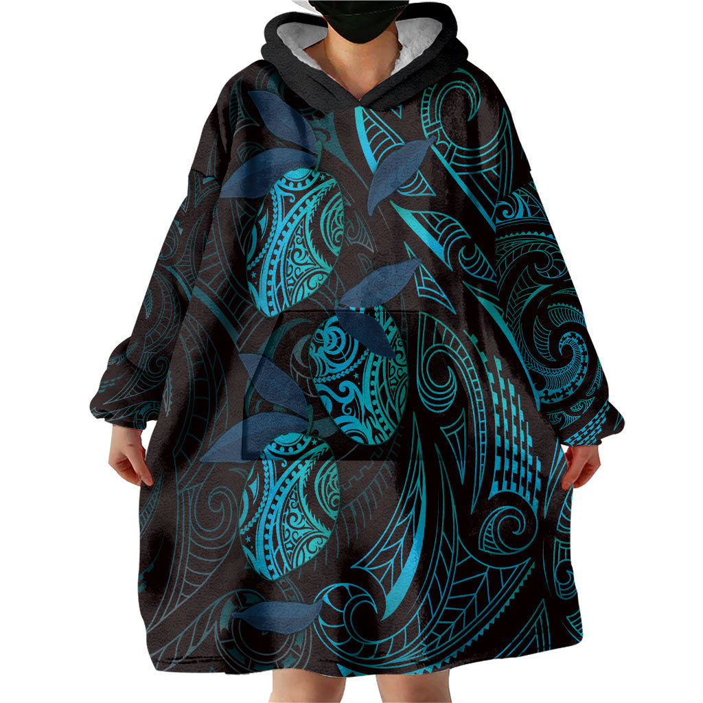 Hawaiian Mango Tribal Tattoo Wearable Blanket Hoodie Teal Pacific Traditional Pattern LT9 - Polynesian Pride