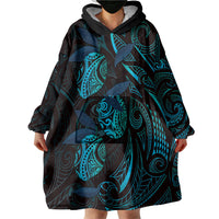 Hawaiian Mango Tribal Tattoo Wearable Blanket Hoodie Teal Pacific Traditional Pattern LT9 - Polynesian Pride