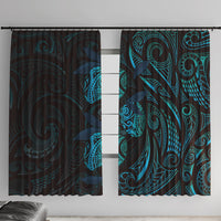 Hawaiian Mango Tribal Tattoo Window Curtain Teal Pacific Traditional Pattern LT9 With Hooks Teal - Polynesian Pride