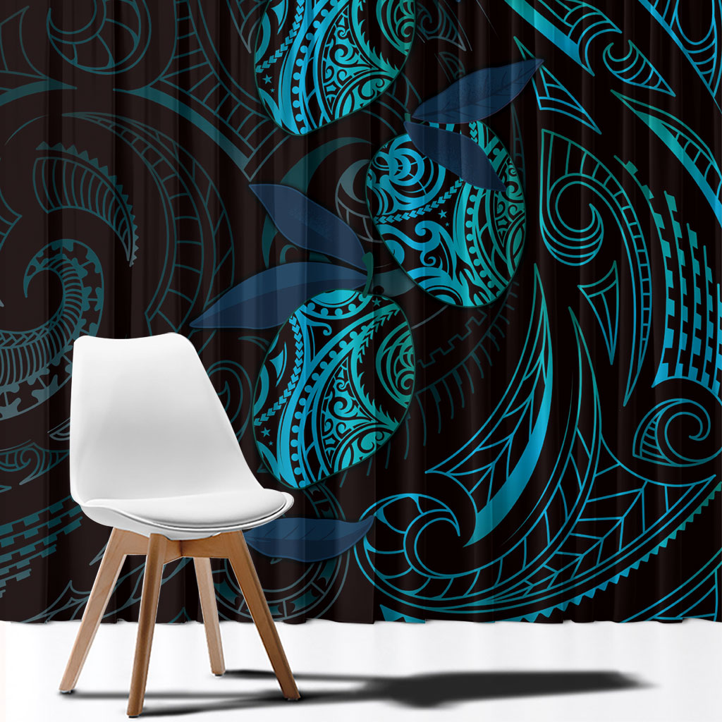 Hawaiian Mango Tribal Tattoo Window Curtain Teal Pacific Traditional Pattern LT9 - Polynesian Pride