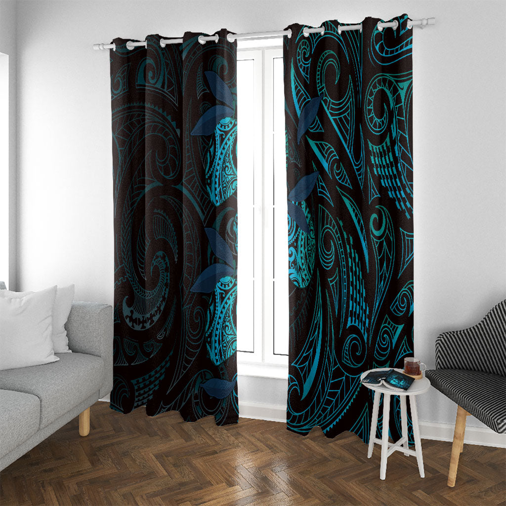 Hawaiian Mango Tribal Tattoo Window Curtain Teal Pacific Traditional Pattern LT9 With Grommets Teal - Polynesian Pride