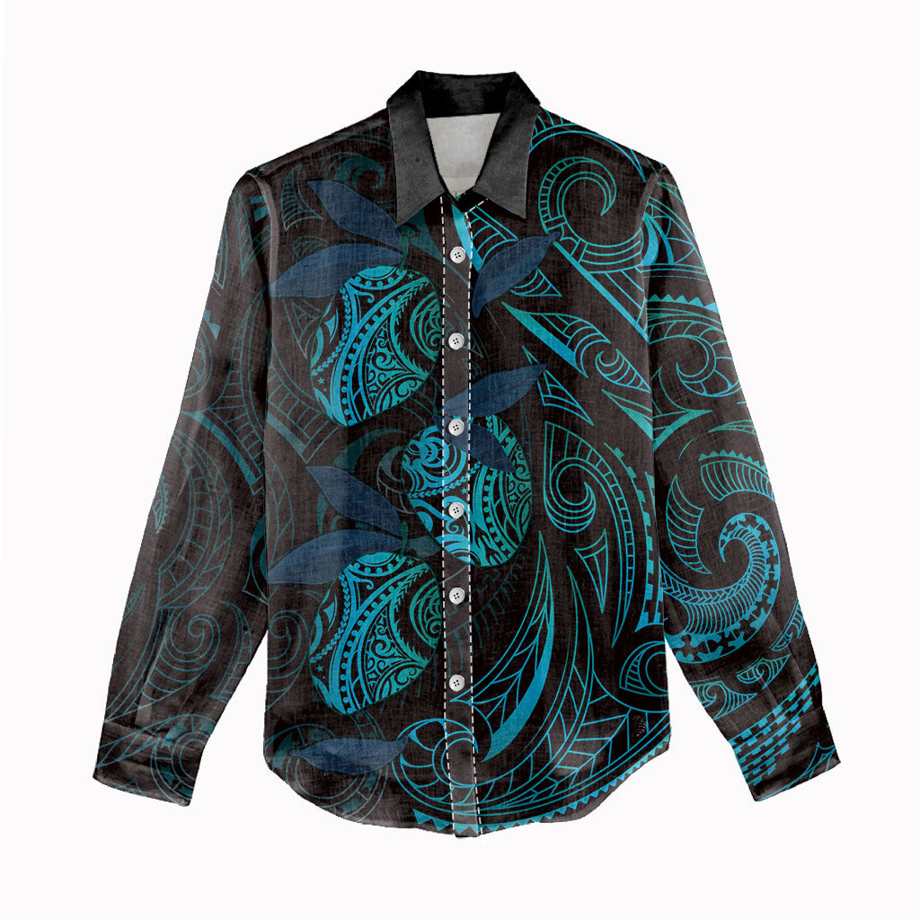 Hawaiian Mango Tribal Tattoo Women Casual Shirt Teal Pacific Traditional Pattern LT9 - Polynesian Pride