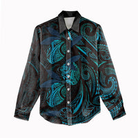 Hawaiian Mango Tribal Tattoo Women Casual Shirt Teal Pacific Traditional Pattern LT9 - Polynesian Pride