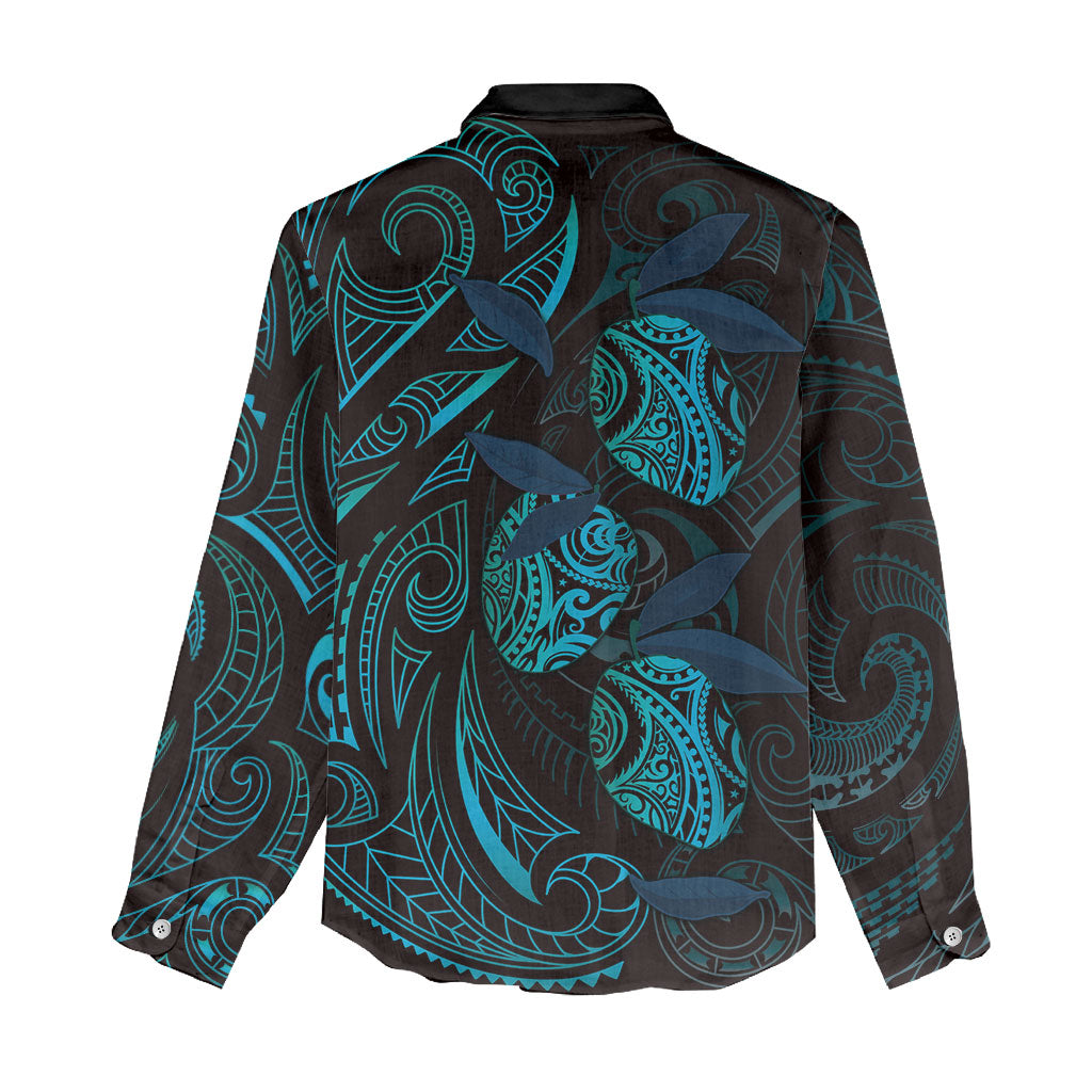 Hawaiian Mango Tribal Tattoo Women Casual Shirt Teal Pacific Traditional Pattern LT9 - Polynesian Pride